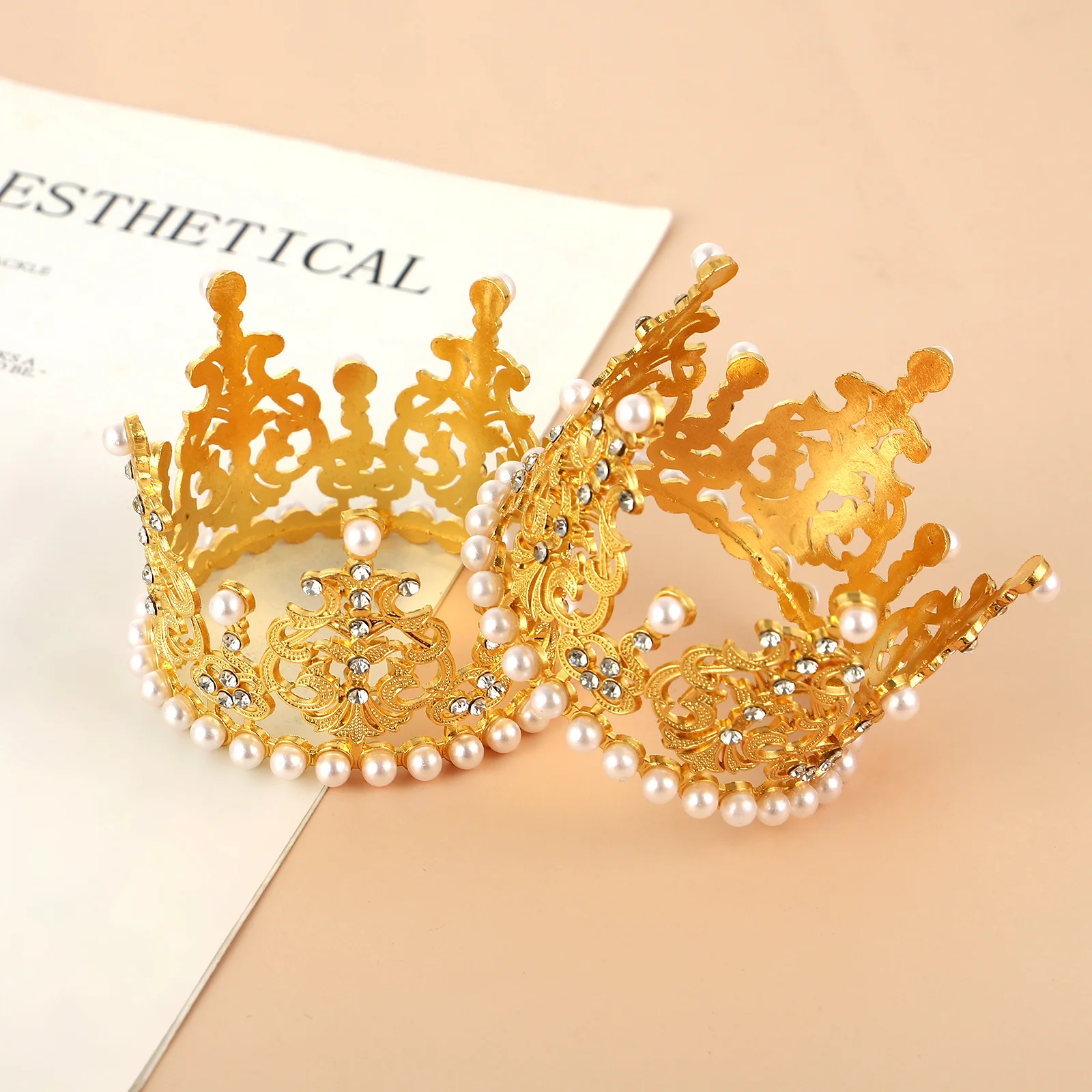 

2Pcs Crown Cake Decor Premium Durable Kids Birthday Party Favor Small Gold Crown Cake Topper Adornment Birthday Crowns for Kids
