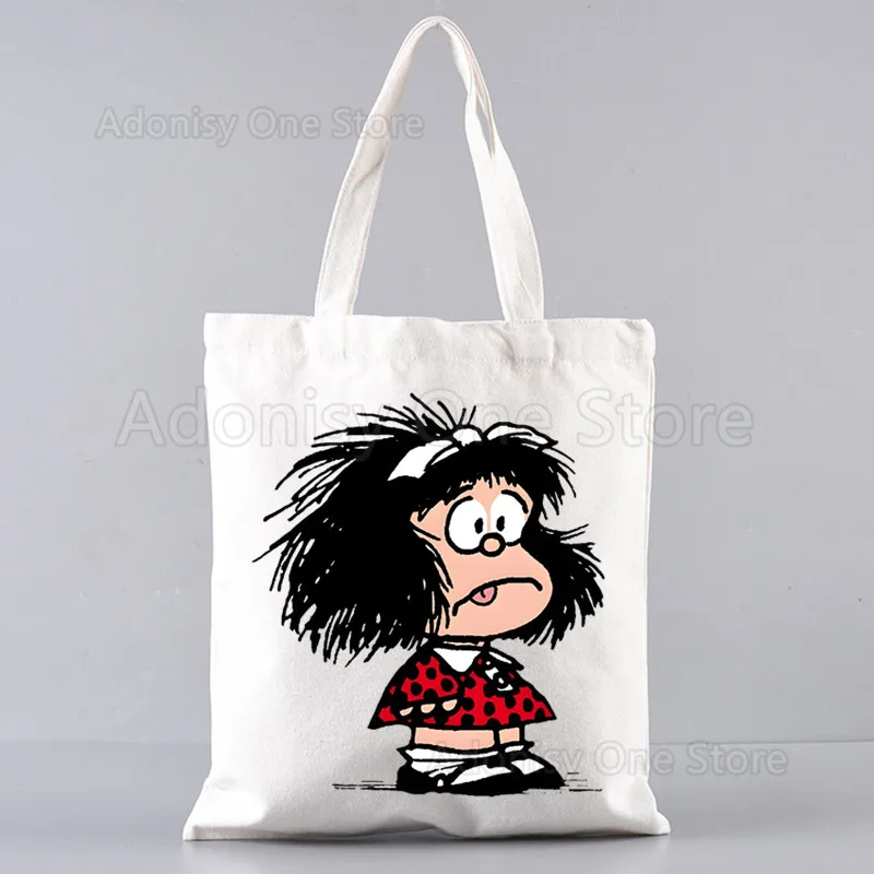 Mafalda-Bolso de compras de lona para mujer, bolsa de playa, de hombro, de gran capacidad