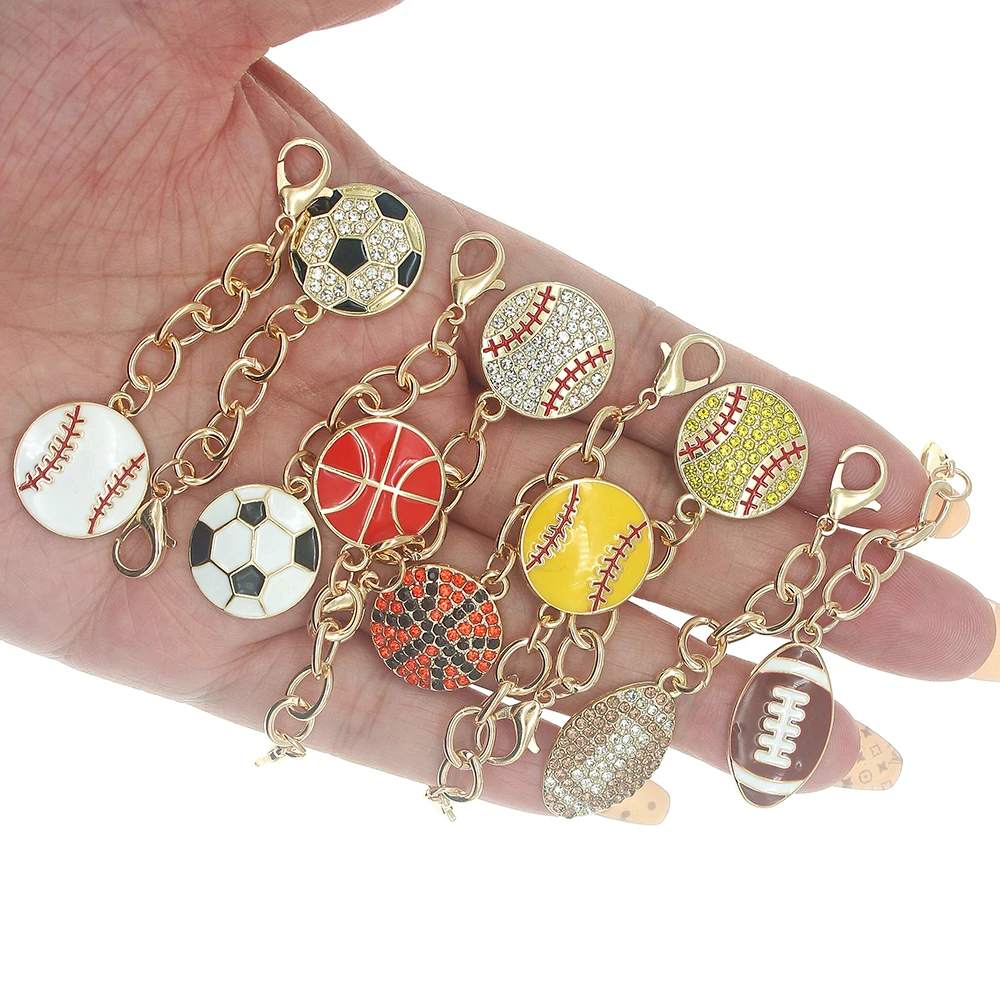 1pcs Alloy American Football Basketball Volleyball Baseball Chain Ball pendant collection bag charm key For Enamel DIY Jewelry