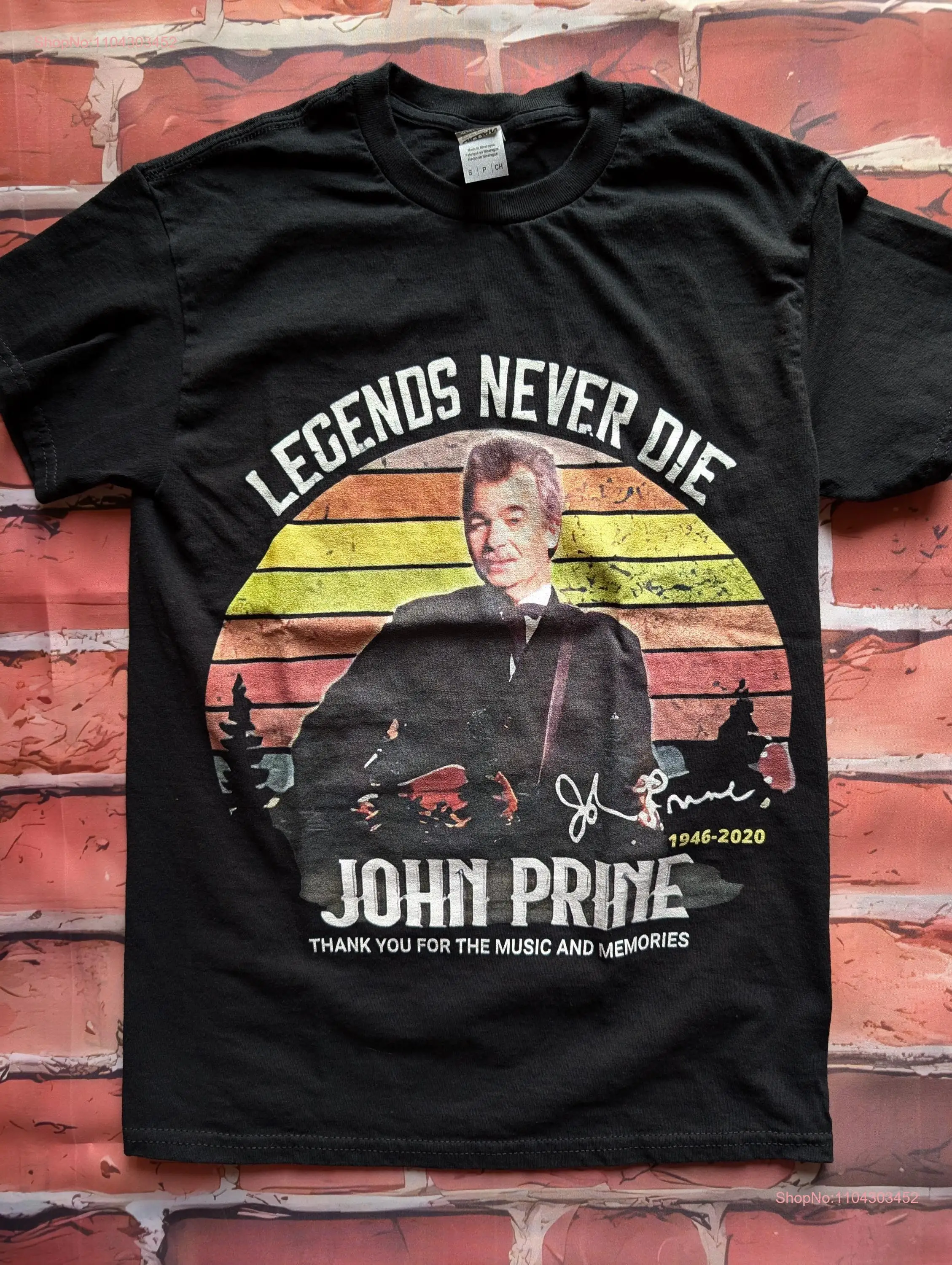 John Prine Memorial T Shirt Legends Never Die Black Adult Size Small long or short sleeves