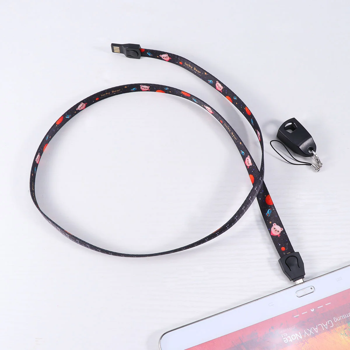 2pcs Mobile Phone Lanyard with Ruler Creative USB Cable Portable Data Line Phone Accessories (Type-c, Long Type, Black)