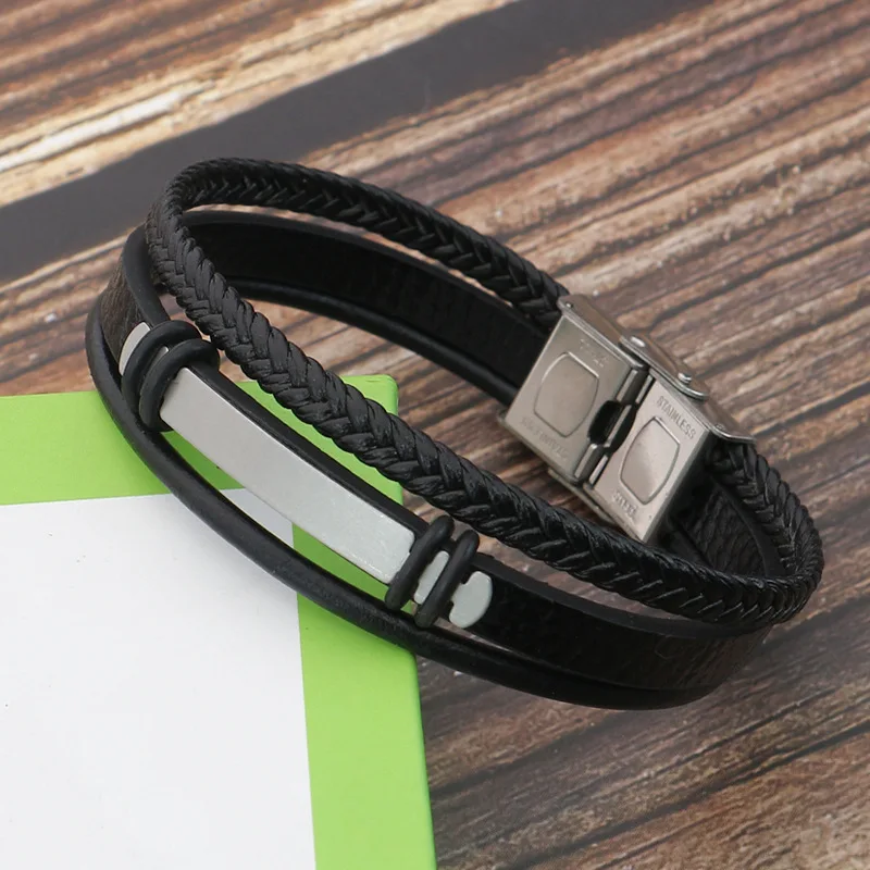 10Pieces Multi layer Woven Leather Couple Bracelet Light Plate Engraving Customized Bracelet Fashion Jewelry for Partners