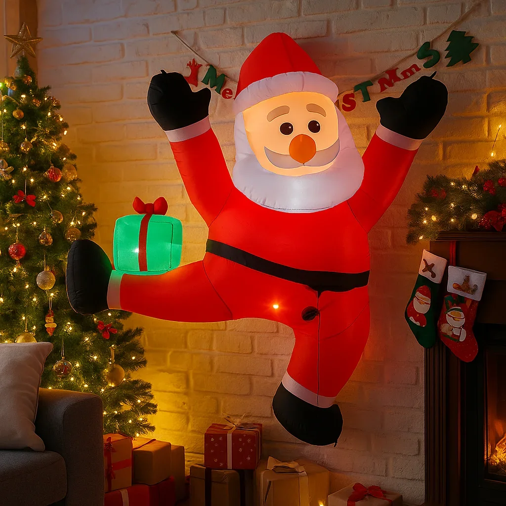 1.8M/5.9FT Inflatable Santa Claus Climbing Window Lights LED Home Decorations Toys Yard Xmas Supplies Outdoor Holiday Decor