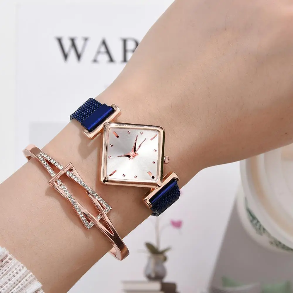 Frauen Quadrat Uhr Luxus Damen Quarz Nam Châm Schnalle Gradienten Farbe Uhren Đồng Hồ Relogio Feminino Lông Geschenk Uhr