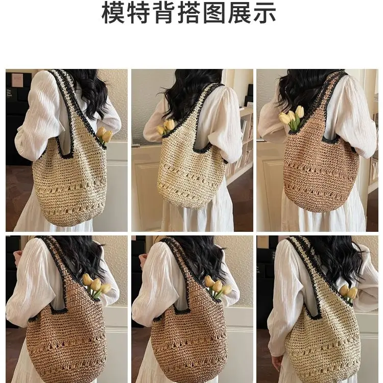 

Fabric Hollow Out Solid Seaside Vacation Bags Large Capacity Versatile Beach Bags 2026 Spring/summer New Trend Shoulder Bags