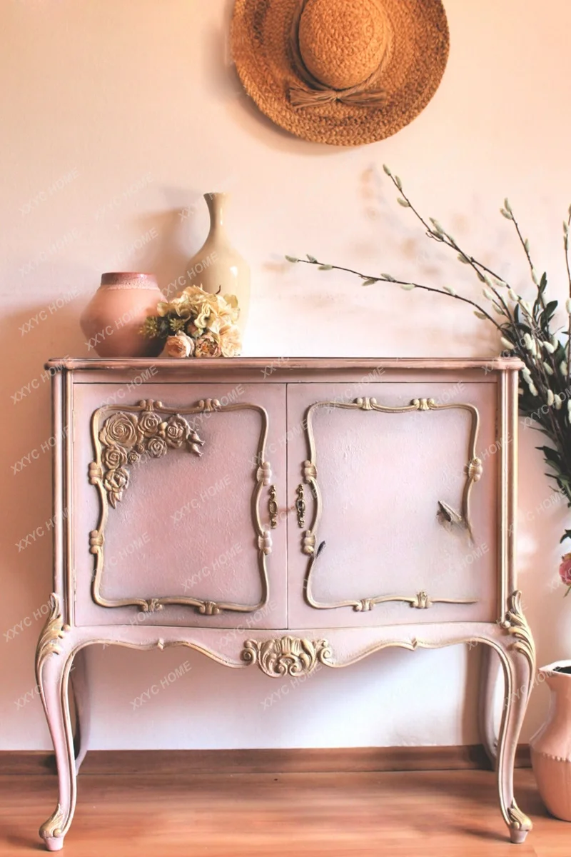 

Solid wood furniture, solid wood carving flower entrance cabinet shoe cabinet integrated, antique and old side cabinet
