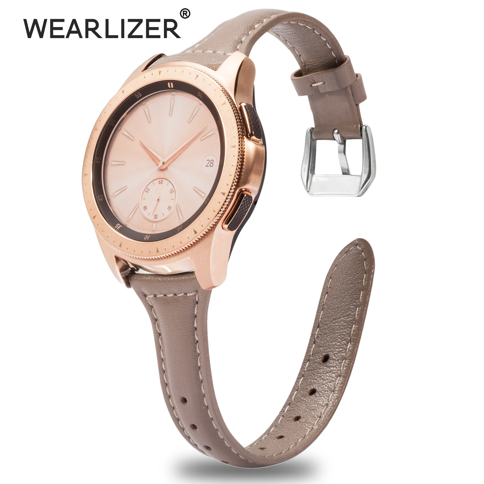 Wearlizer Slim Leather Watch Strap for Samsung Galaxy Watch 7 FE 4 5 Band 40mm 44mm Leather Band for Watch 5 Pro/Watch 4 Classic