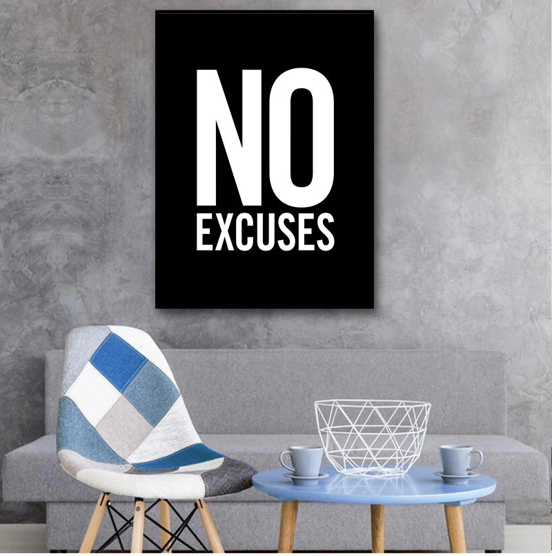 No Excuses Inspirational Quote Fitness Poster Gym Wall Decor , Motivational Art Typography Modern Canvas Painting Decoration