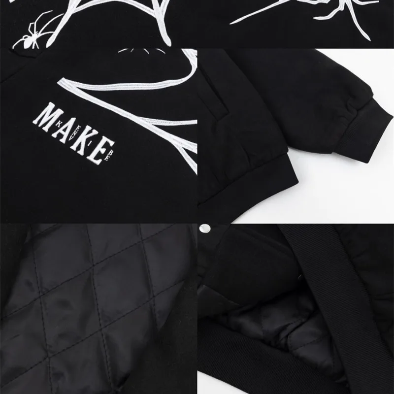 Jaquetas femininas outono inverno mais veludo espessamento bordado streetwear baggy aconchegante all-match americano retro unisex casal chique