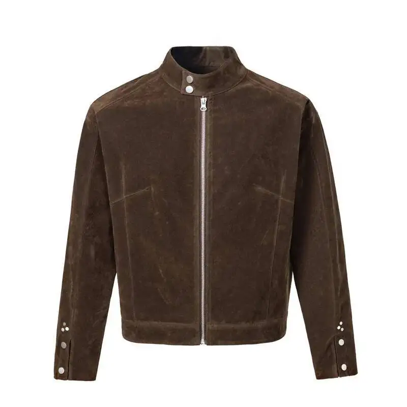 رجل دراجة نارية سترة 2025 الخريف الرجعية ميلارد سترة قصيرة العصر الحديثة الجلد المدبوغ رجل منفذها معطف ملابس خارجية أنيقة
