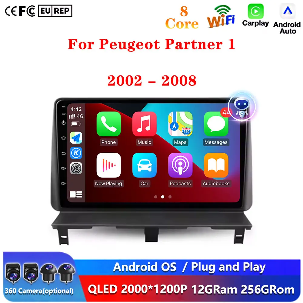 

Автомобильный радиоприемник Navi, мультимедийный плеер, Bluetooth, Wi-Fi, DSP, стерео, беспроводной Carplay для Peugeot Partner 1 2002-2008, Android Auto GPS