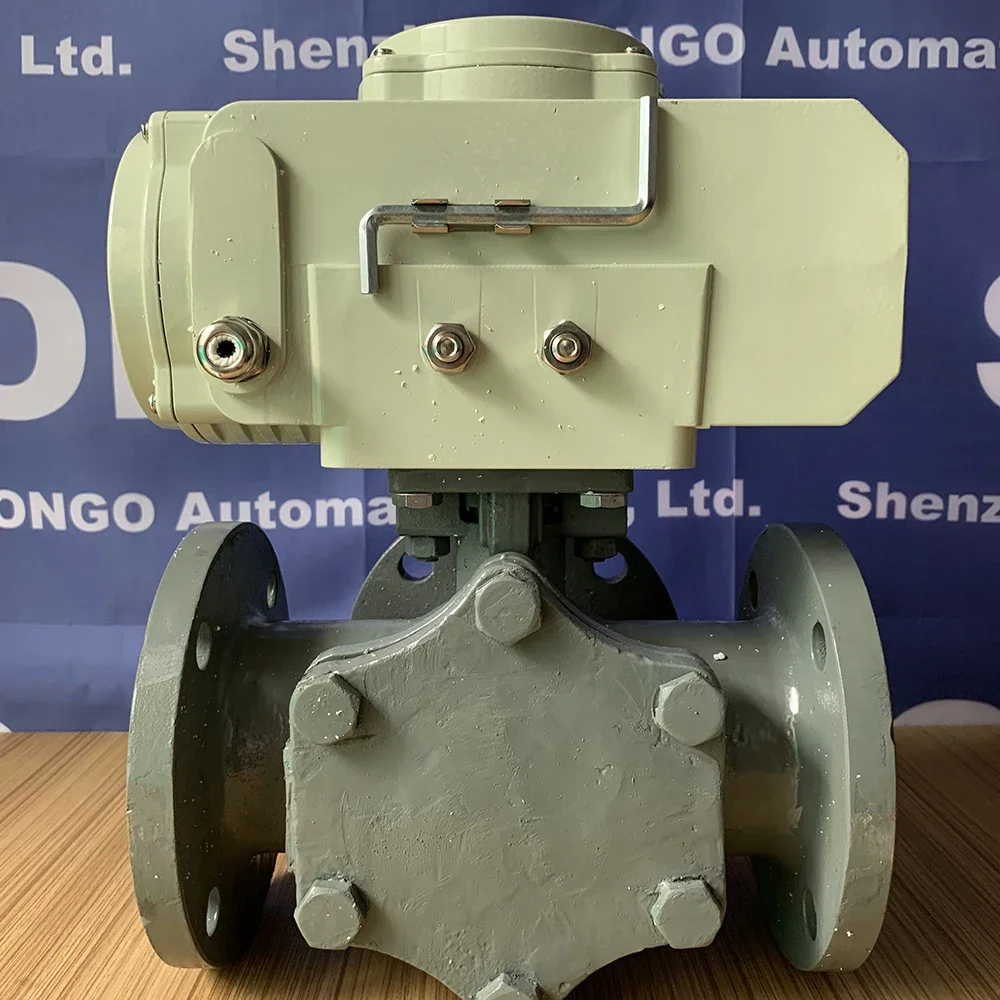 DN80 3 Way 24V DC Flange casting steel Control Electric  Actuator Water Flow Control Motorized 3 Way Ball Valve