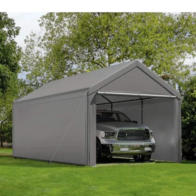 

Outdoor Carport 10x20ft Heavy Duty Canopy Storage Shed, Portable Garage with Removable Sidewalls and Doors