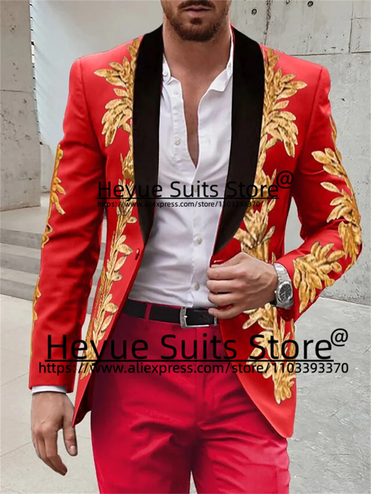 

Luxuly Embroider Red Wedding Suits For Men Custome Slim Fit Groom Formal Tuxedos 2 Pieces Sets Elegant Male Blazer Costume Homme