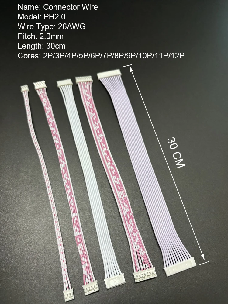 30cm PH2.0 XH2.54 Dual-Headed Electronic Ribbon Cable Same Direction Plug Connector Extension Line for Electronics