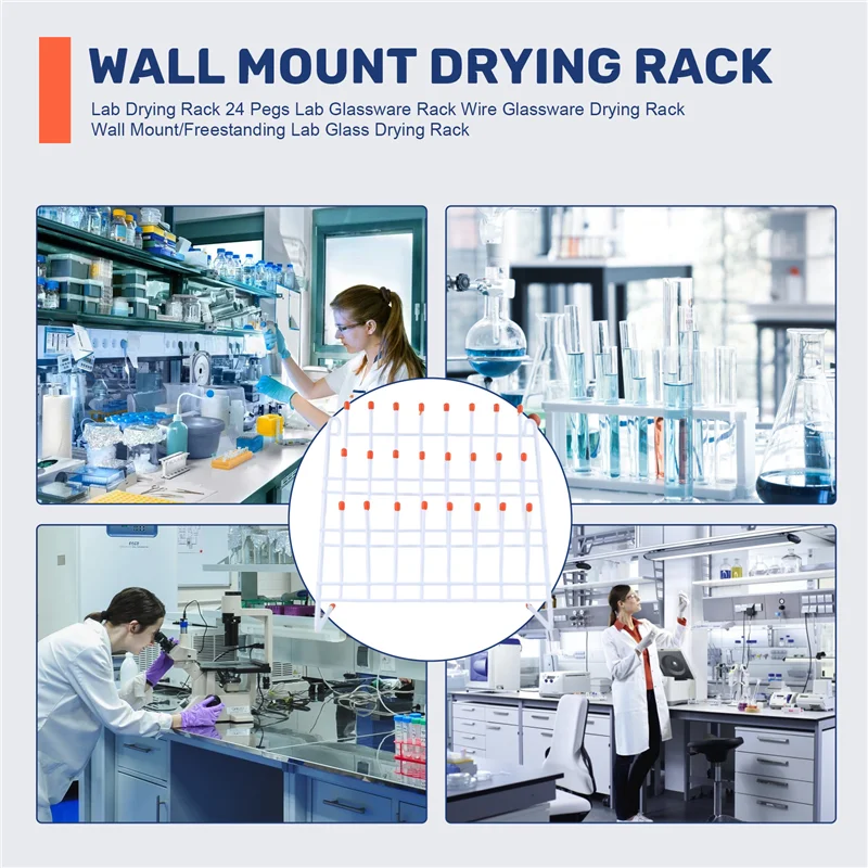 

A68P-Lab Drying Rack 24 Pegs Lab Glassware Rack Wire Glassware Drying Rack Wall Mount/Freestanding Lab Glass Drying Rack