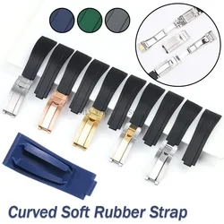 Curved Rubber Watchband Soft Silicone Strap for Rolex for Oysterflex Men Women Sport Bracelet Folding Buckle Wristbelt Band 20mm