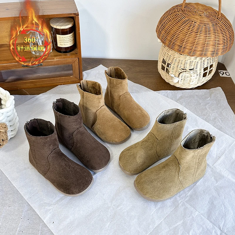 

2025 зимние новые детские кожаные ботинки для девочек, модные нескользящие универсальные туфли принцессы с мягкой подошвой в корейском стиле для подиума