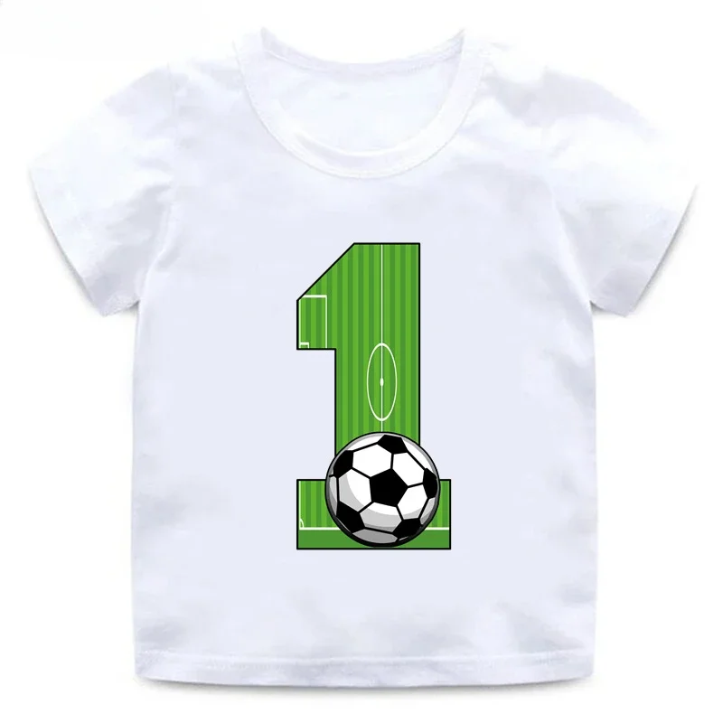 Numero di calcio stampa divertente ragazzo bambini vestiti 1 2 3 4 5 6 7 8 9 anni compleanno cartone animato bambino cotone T-Shirt neonate T-Shirt