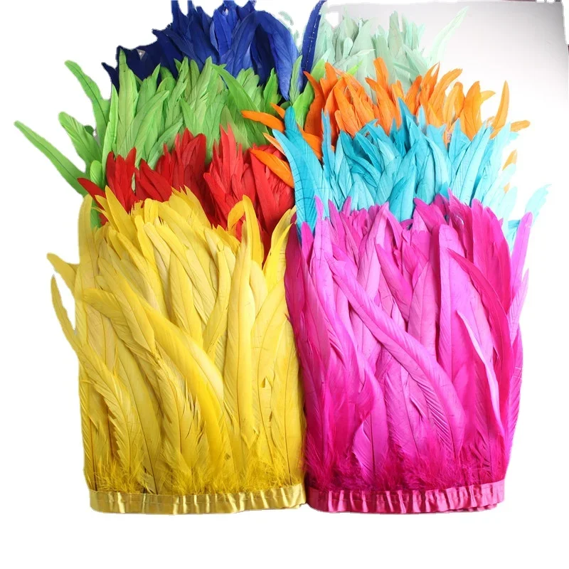 10 Yards Coque Chicken Feathers Trims Strung Rooster Feather Trimming Dress Skirt Costume Carnival Decoration 25-30cm
