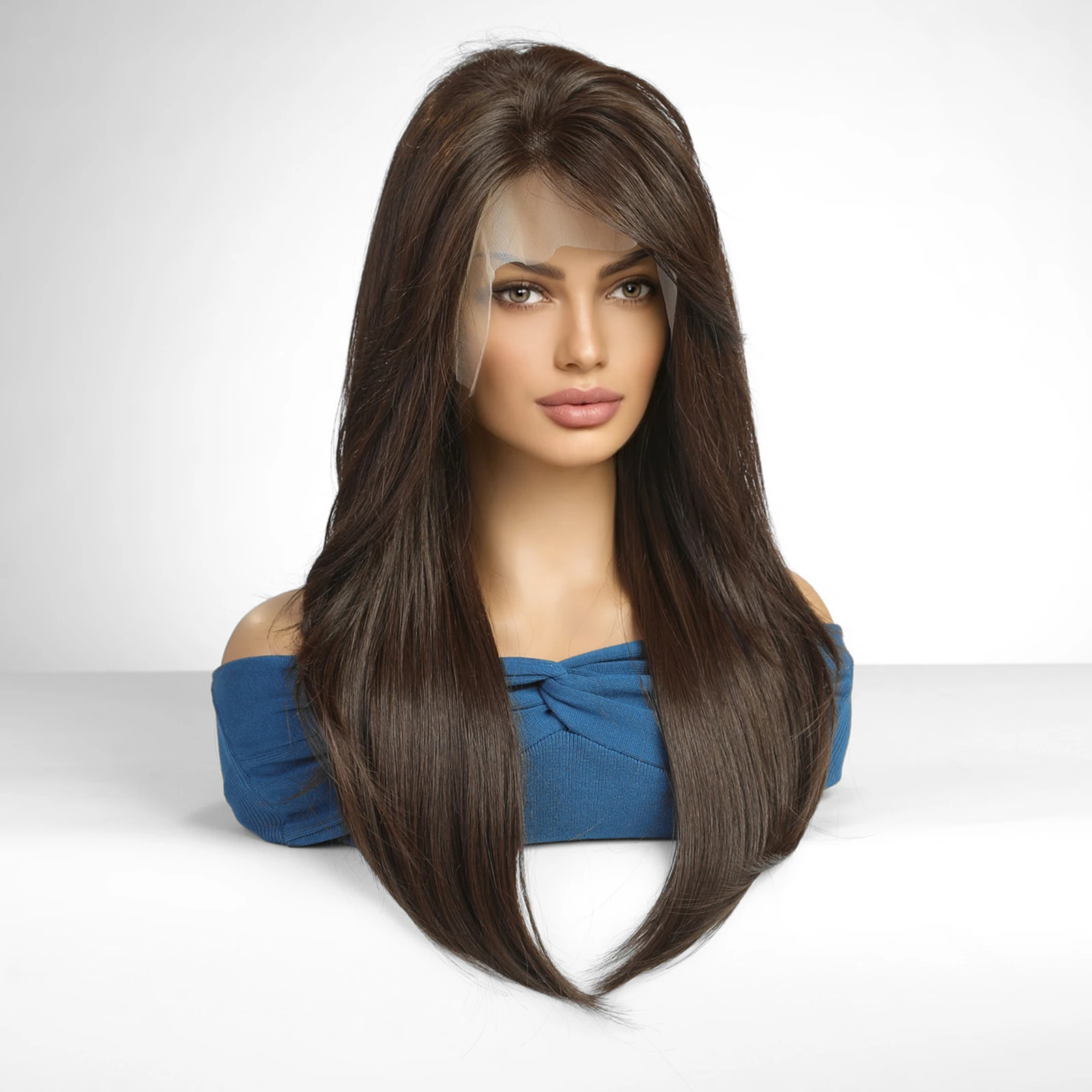 ELEMENT Modern 13*6 Lace Front Synthetic Wigs Straight Wavy Black Brown Daily Party Wig with Side Bangs for Women Ladies Natural