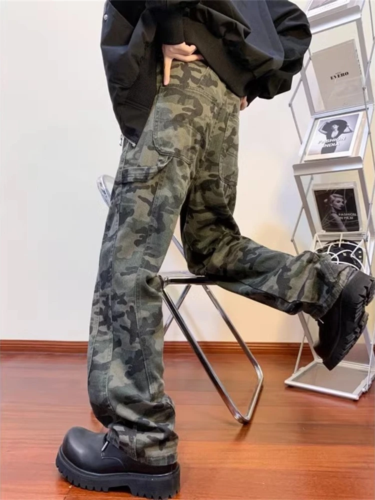 

Американские винтажные рабочие брюки в стиле милитари, мужские узкие прямые джинсы, модные брендовые джинсы в стиле High Street Vibe, весна-осень