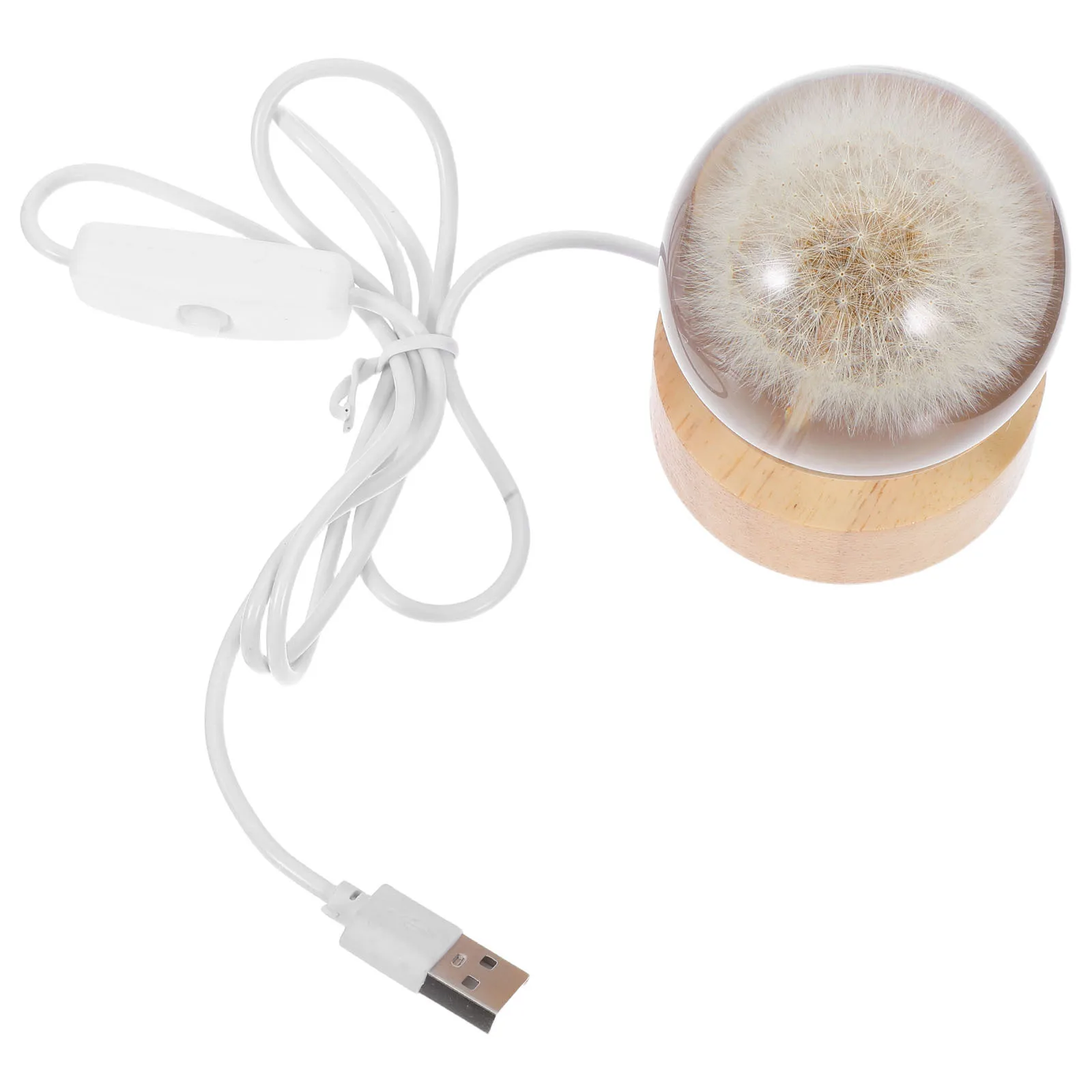 

Dandelion Night Light 6cm Crystal Ball with Wooden Stand 3D Immortal Flower LED Lamp Glow Decor Gift for Desk Bedroom