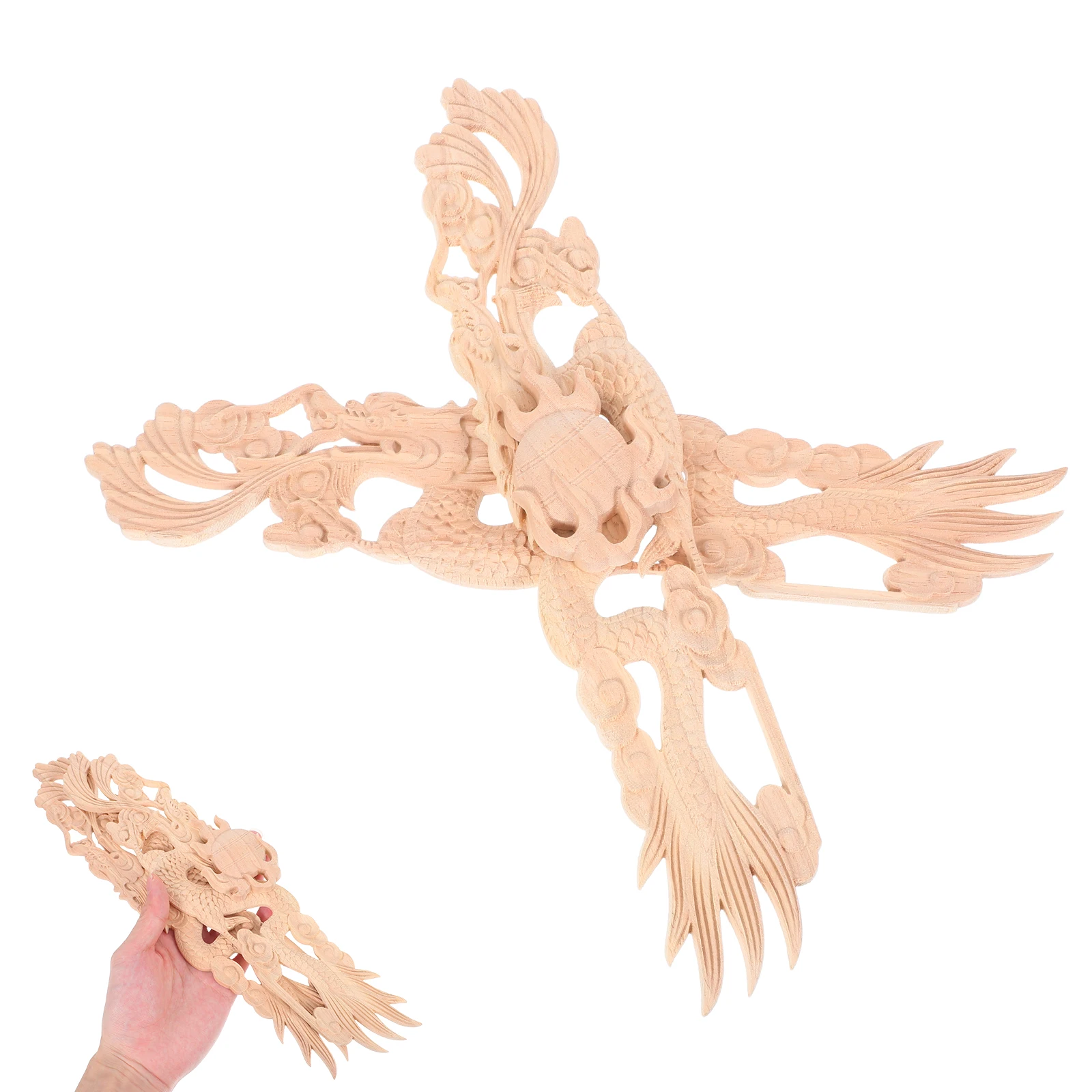 

2pcs Wood Carved Applique Decorative Onlay Playing with Pearl Pattern Furniture Cabinet Door Trim Hand-Carved