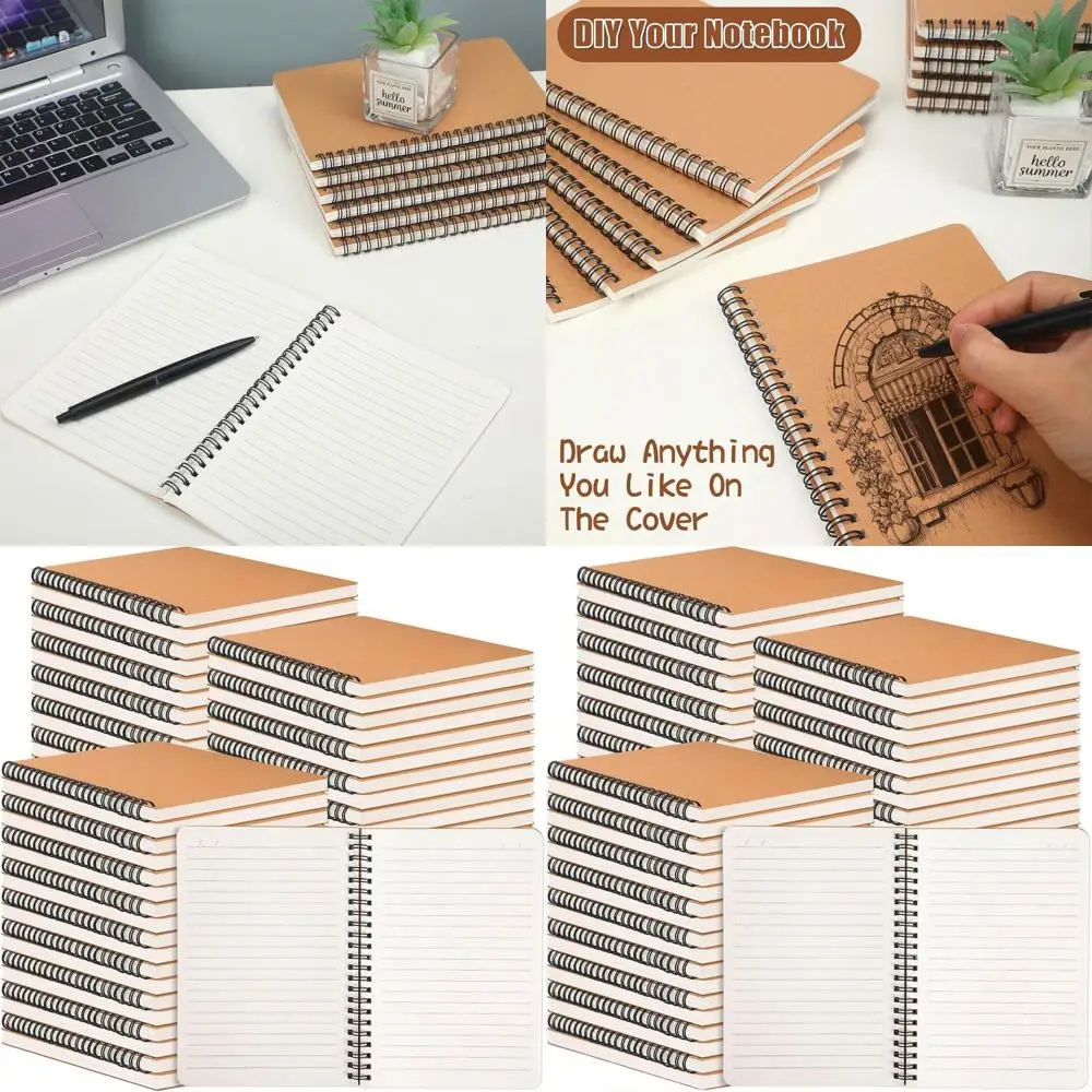 

Блокноты на спирали формата А5, твердый переплет на 60 страниц, 8,3x5,5, упаковка из 150 штук для школьного и офисного использования.