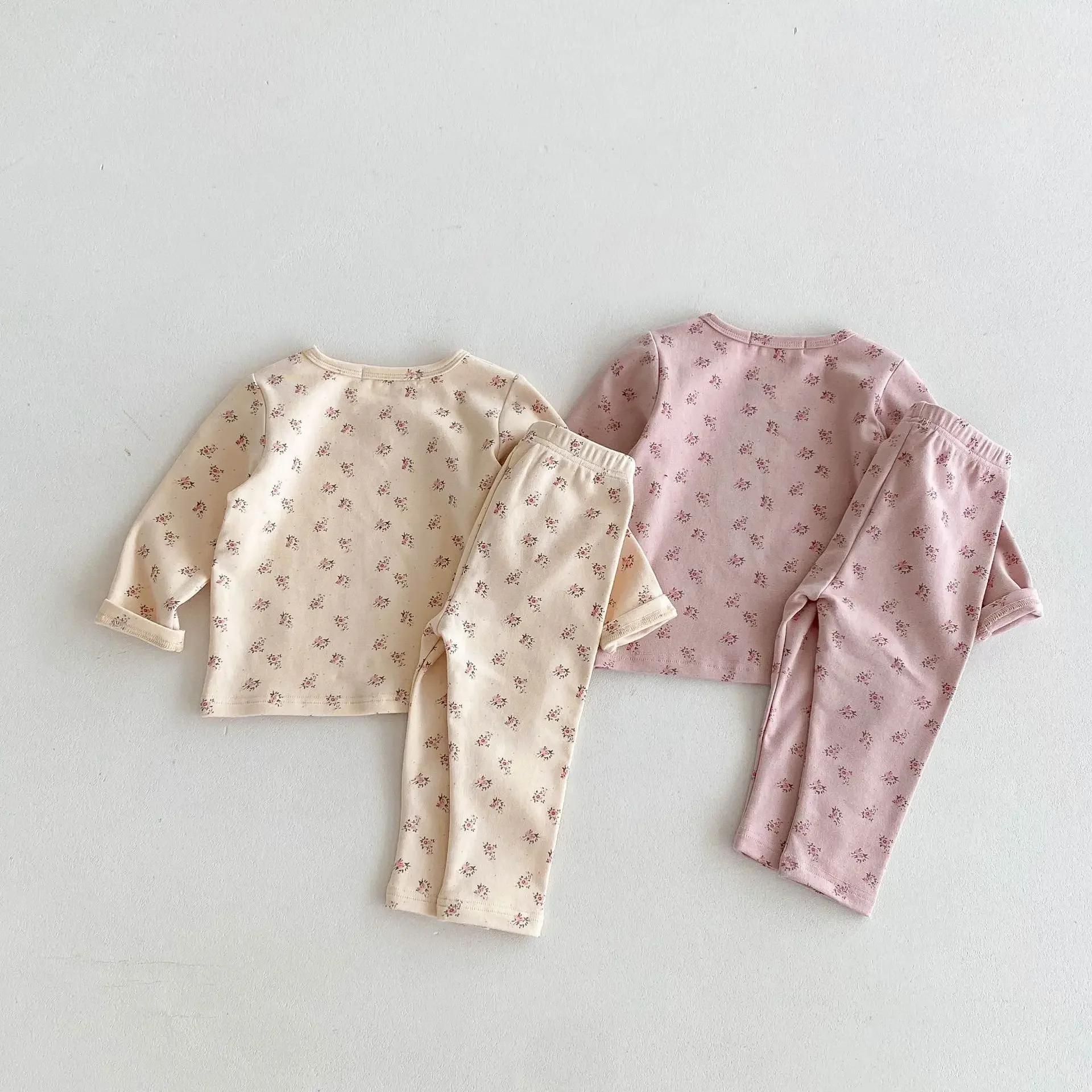 2024 Autumn New Baby Cotton Pajamas Set Girls Long Sleeve Tops + Pants 2pcs Suit Children Floral Homewear Toddler Outfits