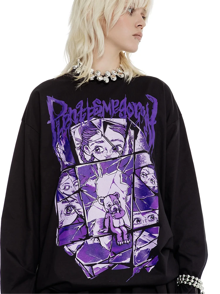 Men T-Shirt Phantasmagoria Cotton Long Sleeve Tops Graphic Gothic Oversized Y2k Streetwear Autumn Korean Fashion Tees Clothing