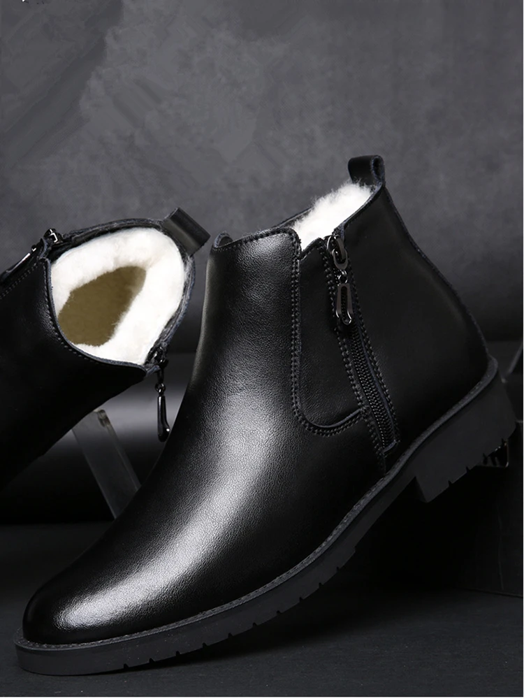 

Soft Winter Men's Thick Artifical Fur Super Warm Cowhide Ankle Boots Man Long Plush Casual Cotton Shoes