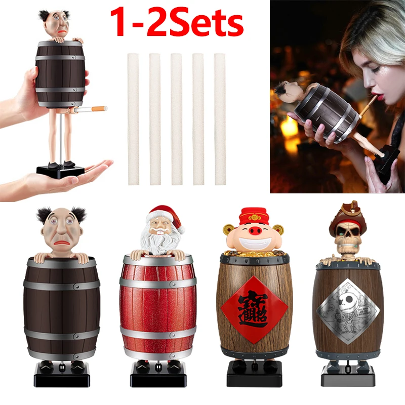 1-2Sets Cigarette Storage Box Man Gift Funny Santa Claus Automatic Cigarette Box Xmas Novelty Reusable Gift for Father Husband