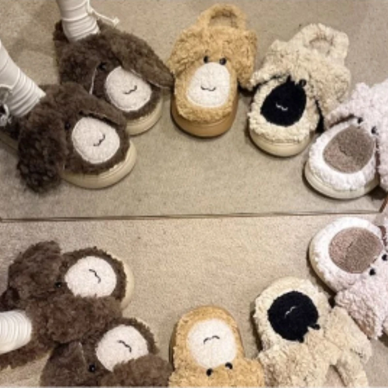 

Милые пушистые тапочки с ушками кролика для женщин, с толстой подошвой, плюшевые, зимние, домашние, мягкие, уютные, для дома.