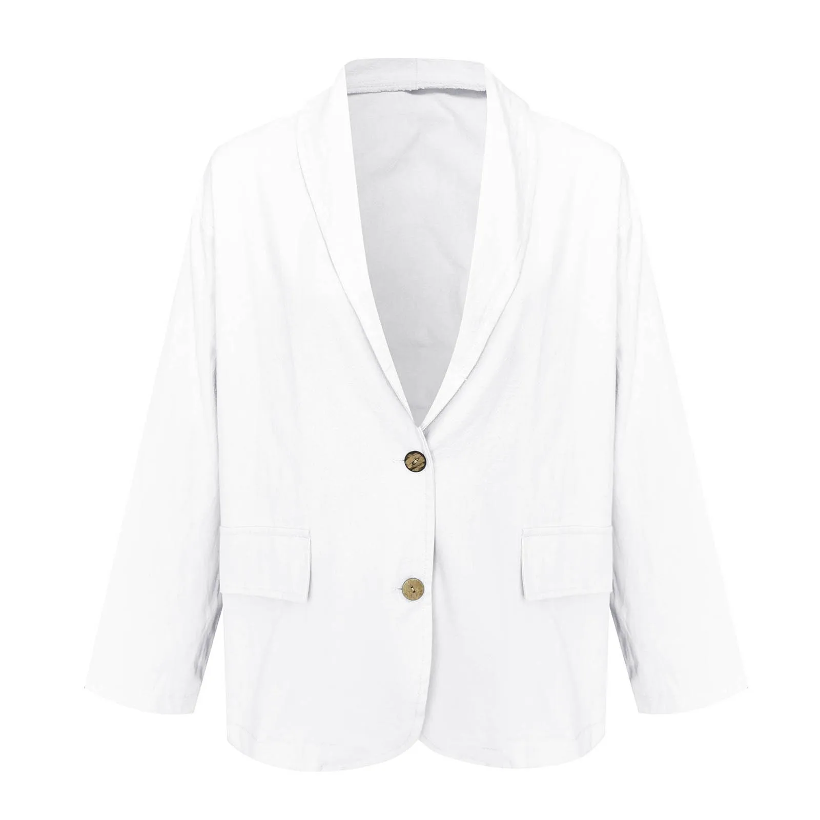 Blazer en Lin pour Femme, à Manches sulf, Vêtement de Travail, Couleur Unie, Ouvert Devant, Élégant, avec Poches, Manteau Trempé