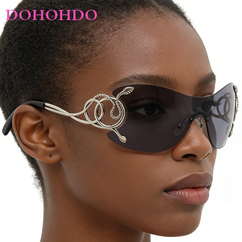 

Punk Y2K Luxury Rimless One-Piece Women's Sunglasses Brand Designer Cool Sunglass Men Travel Party Drive Windproof Goggles UV400