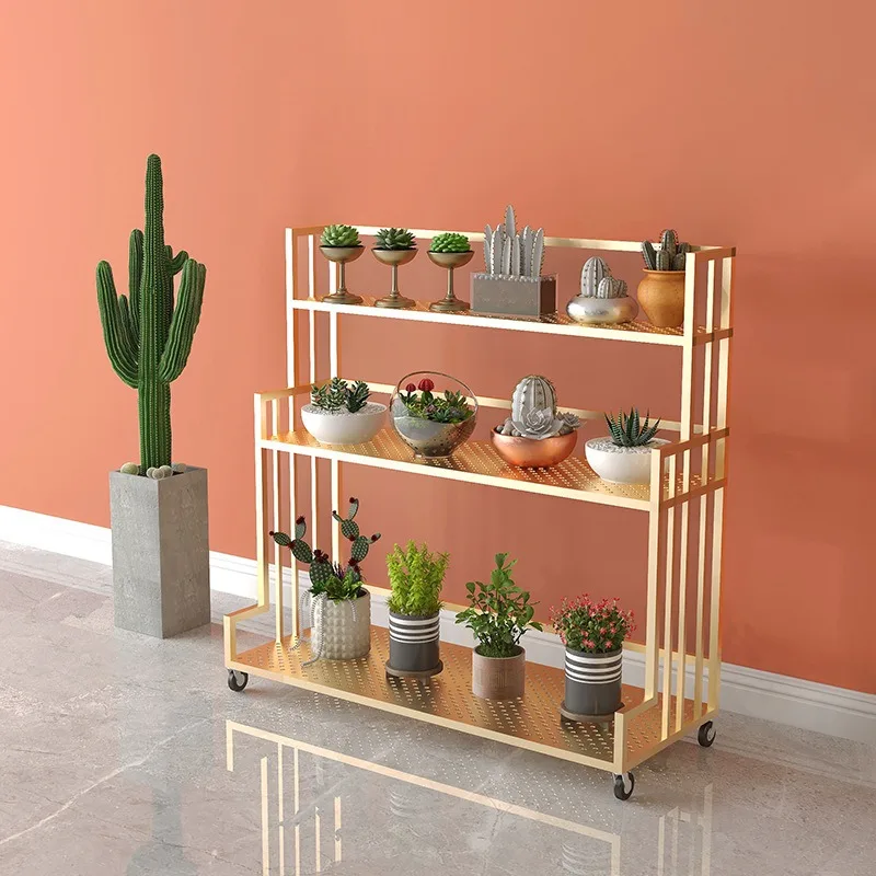flower rack, indoor decoration balcony corner flower rack, wheeled living room light luxury green dill floor-to-ceiling