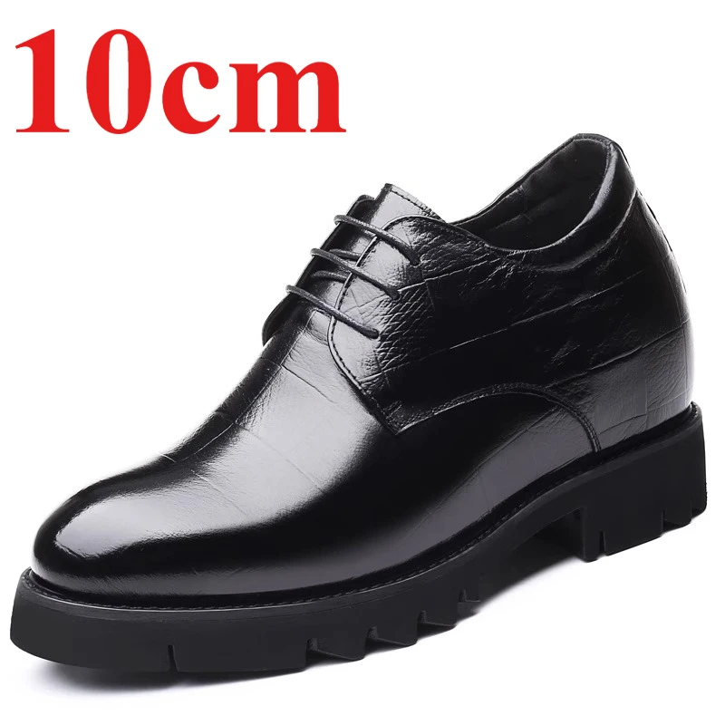 Large Square Derby Shoes for Men's 10cm Genuine Leather Height-increasing Shoes Business Height-increasing Elevator Dress Shoes