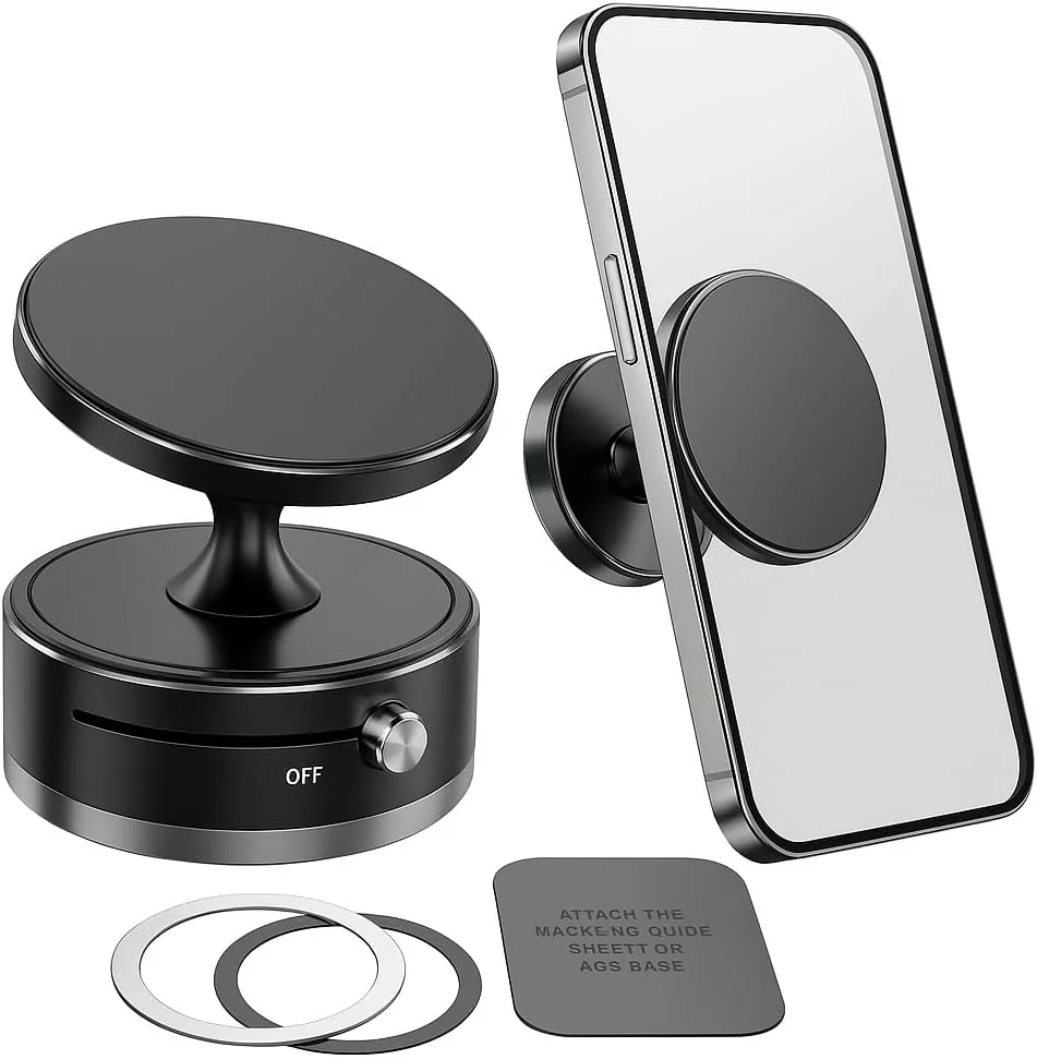

Magnetic Car Phone Holder 360° Adjustable Vacuum Suction Mount Flexible for iPhone 16 compatible for Car/Gym/Mirror/Smooth Surfa