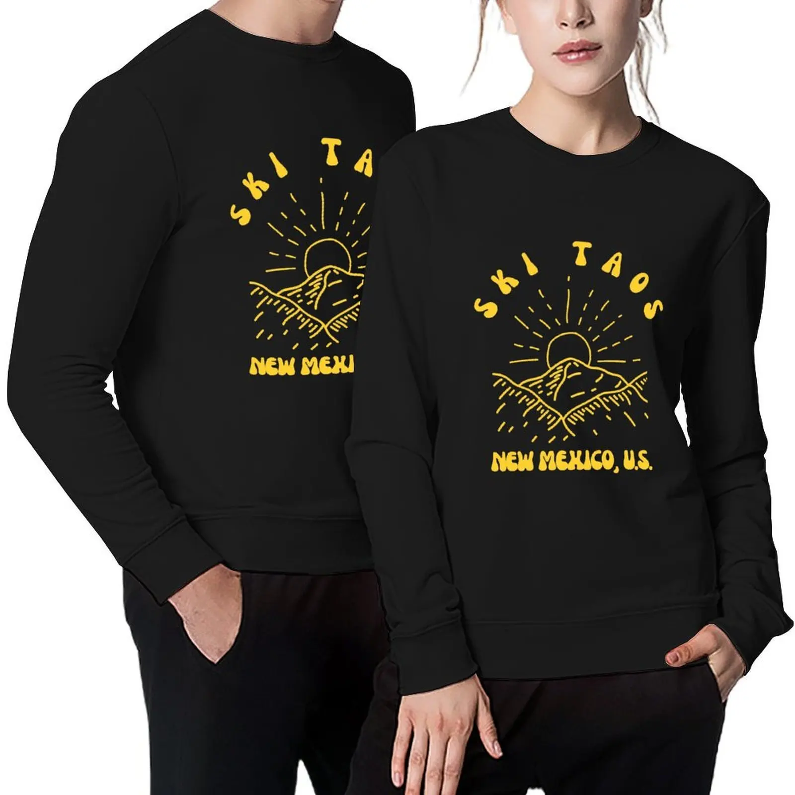 Retro Sixties Ski Taos New Mexico - Yellow - Vintage-Style Skiing Pullover autumn blouse anime sweatshirt
