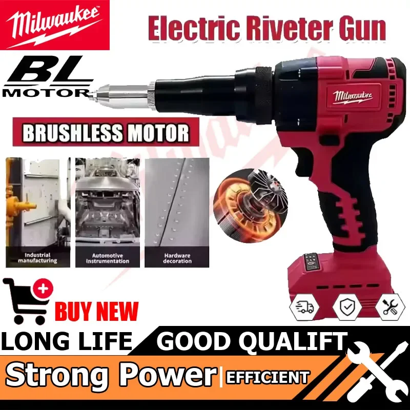 

Milwaukee 4.8MM Cordless Brushless Rivet Riveting Tool Electric Riveter Gun With LED Light For 20V 18V Battery LED Tool