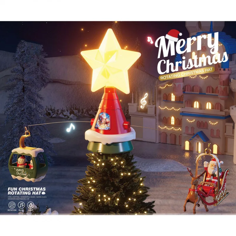 New Christmas Tree Decoration Top Rotating Music Lighting Decoration Festive Atmosphere Lighting Fully Automatic