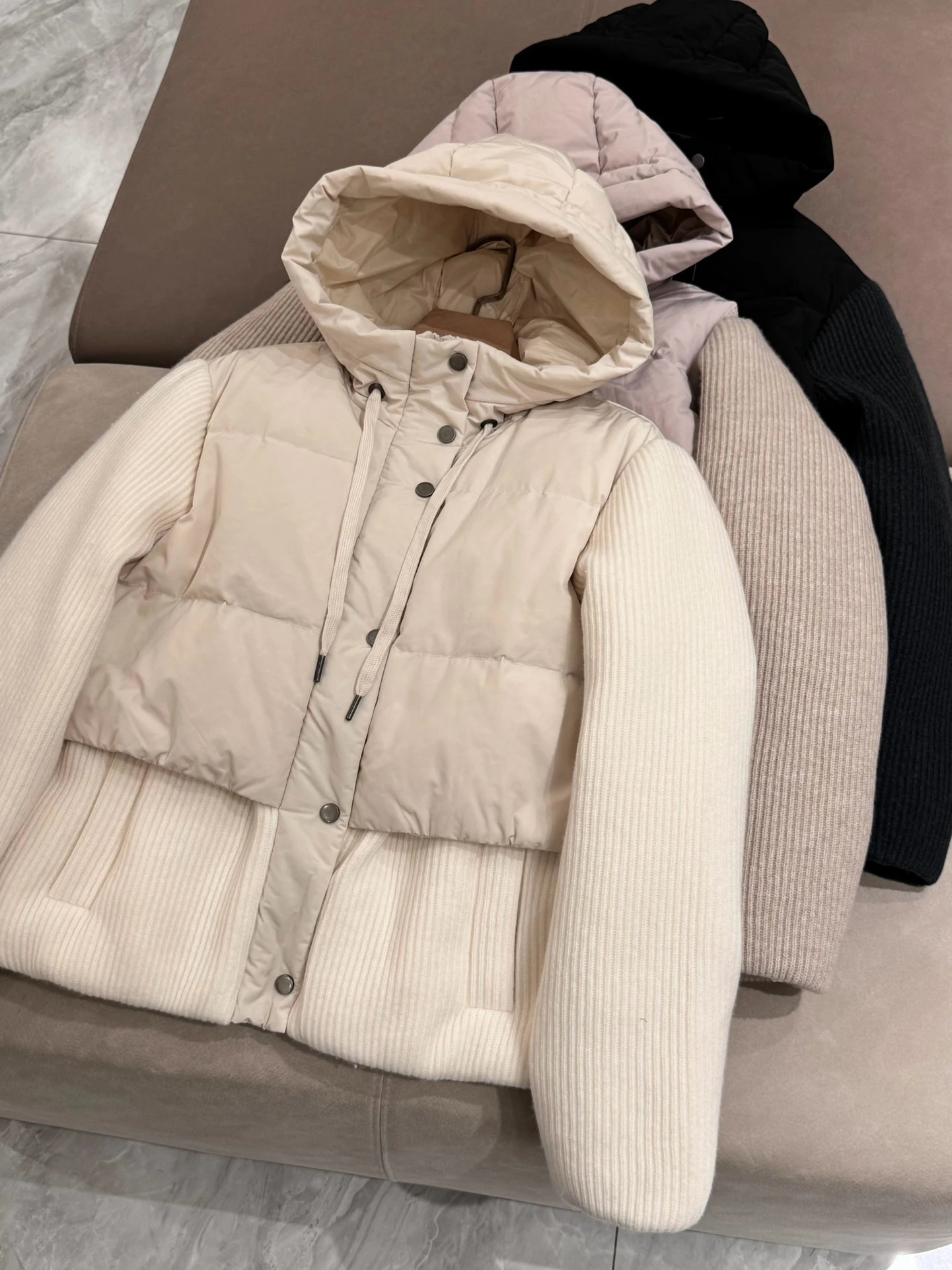 Winter Women\'s Wool Stitching Short White Goose Down Jacket Casual Hooded Down Jacket Warm Coat For Woman