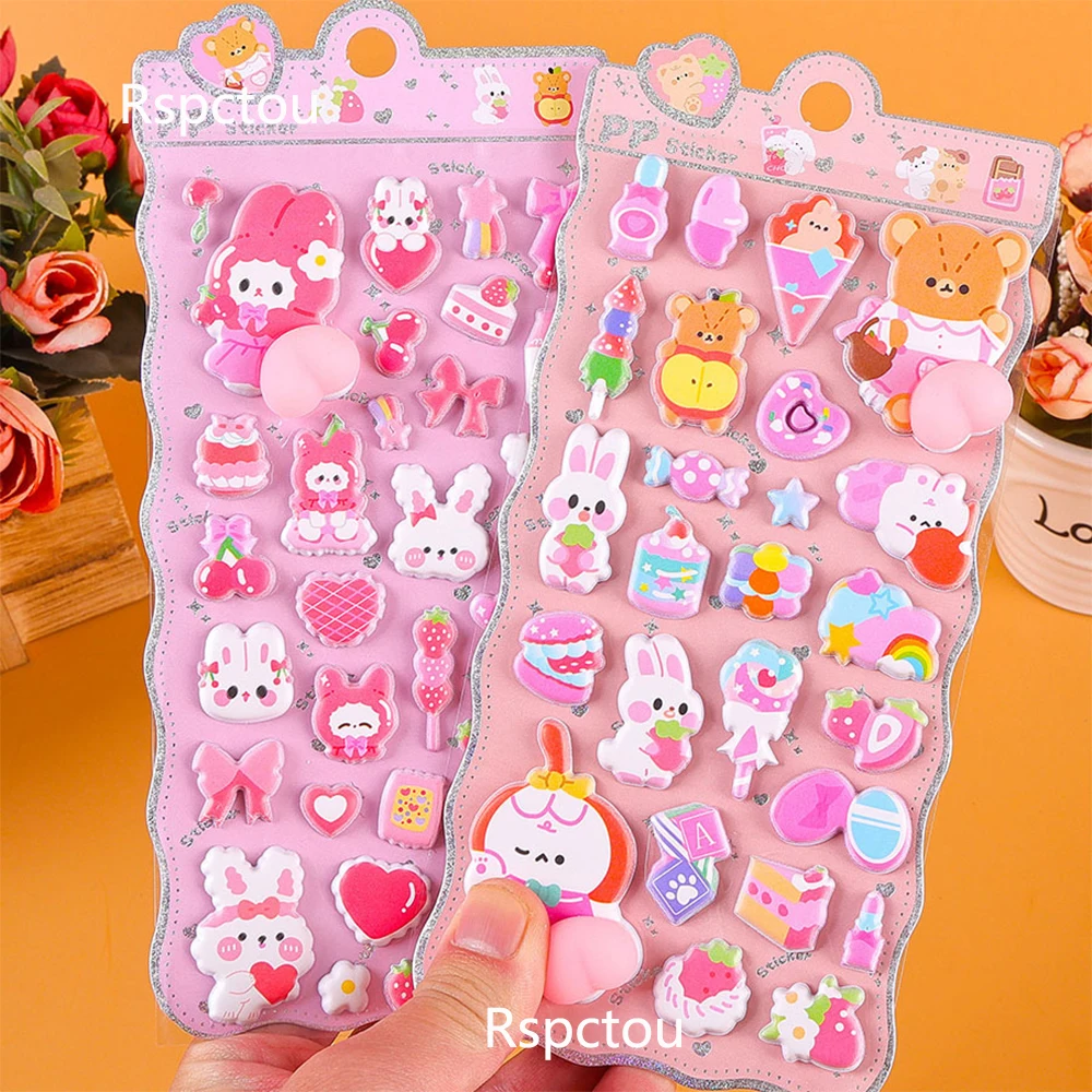 

4шт Милый Медведь Кролик Мультфильм полипропиленовые наклейки Счастливая распаковка Мягкие наклейки на задницы Декоративная Гитара Телефон Каваи пузырьковая наклейка подарки