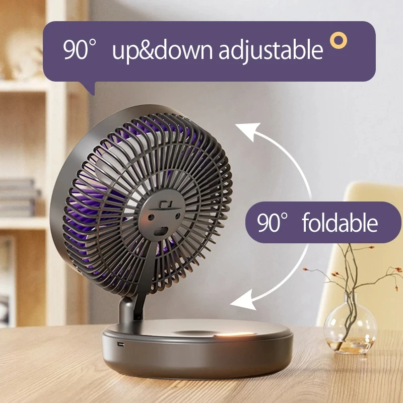 2025 New 5000mAh Rechargeable 3IN1 Multifunctional Portable Fan Wall Mounted Fan 90° Folding Fan 4 Gears With Warm Night Light image 4