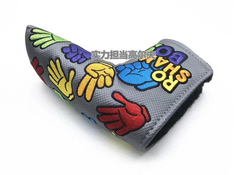 

Golf outdoor training, high quality embroidered rock paper scissors, straight putter Headcover, free shipping