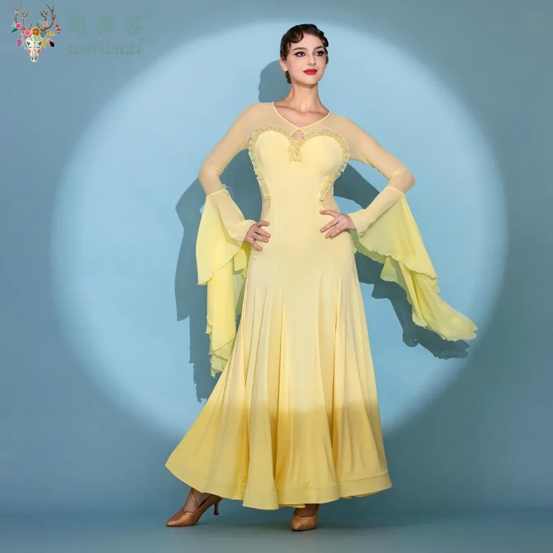 Ballroom Dance Performance Costume for Women Waltz Dance Hall Competition Dress  Exquisite Flying Long Sleeve Chiffon Dresses
