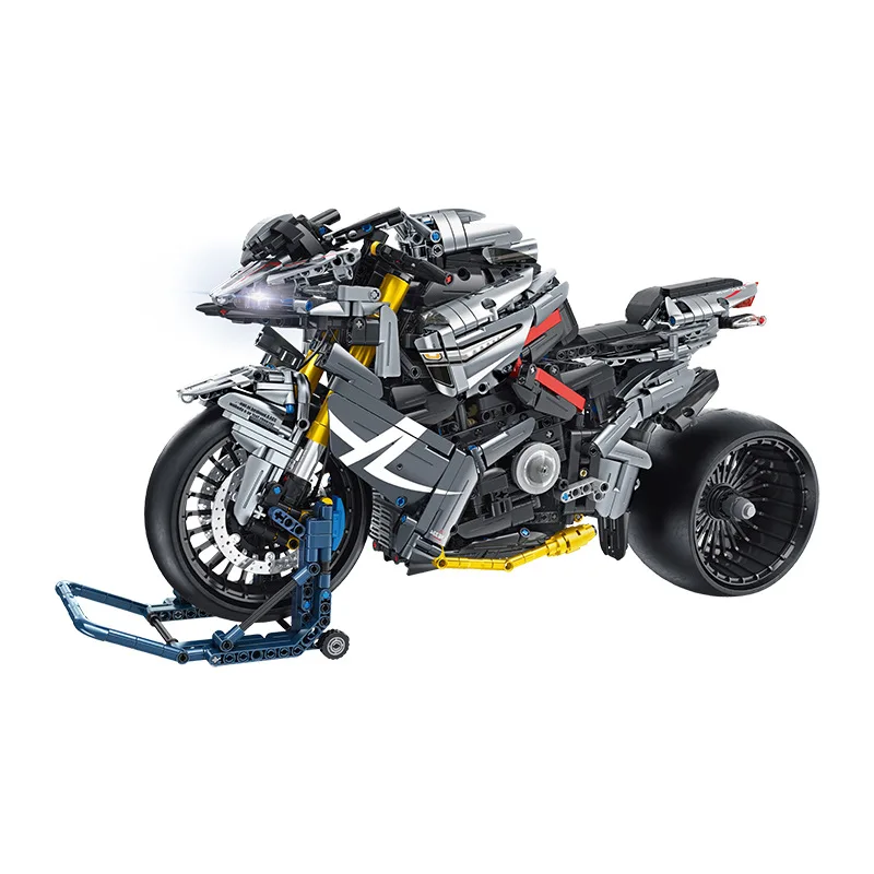 Técnico 1:5 escala suzukis b-king motocicleta moc bloco de construção japão modelo de motor tijolo brinquedo coleção com luz para meninos presente