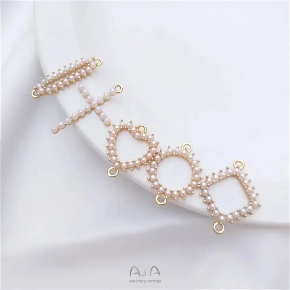 

14K Gold Plated Set small pearl heart diamond round double hanging accessories DIY bracelet earrings hanging fittings