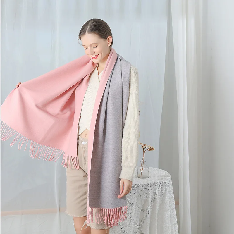 

New Double Sided Men Women Cashmere Solid Thick Scarf Pashmina Shawls Wraps Female Foulard Hijab Winter Warm Stoles Head Scarves